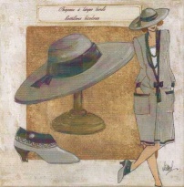 Obrázek 30x30, dáma & klobouk šedý, rám sv. dub - červotoč