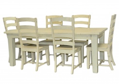 Set jídelního stolu Vienna a šesti židlí Sawan, krémová patina