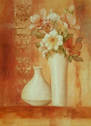 Obrázek 17x22, květiny v oranžovém II., rám sv. dub - červotoč