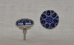 Porcelánová úchytka, modrá květina, průměr 45mm