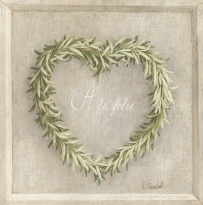 Obrázek 14x14, zelené srdce oliva, rám sv. dub - červotoč