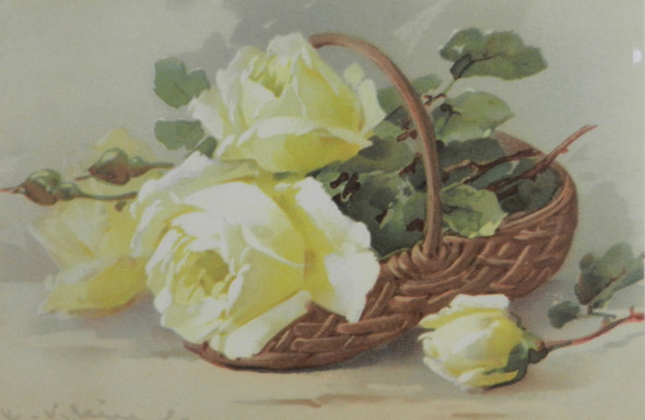 Obrázek 21x31, růže ve váze III., rám sv. dub - červotoč