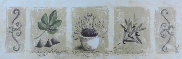 Obrázek 20x60, ornament & olivy & levandule, rám sv. dub - červotoč