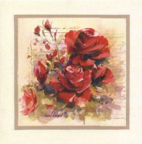 Obrázek 30x30, kytice rudých růží, rám bílý s patinou