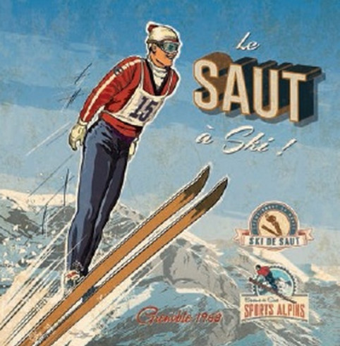 Obrázek 30x30, skokan na lyžích II., rám sv. dub - červotoč