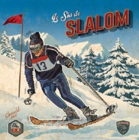 Obrázek 30x30, slalom na lyžích, rám sv. dub - červotoč