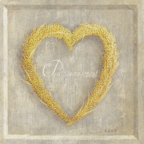 Obrázek 30x30, žluté srdce pšenice, rám bílý s patinou