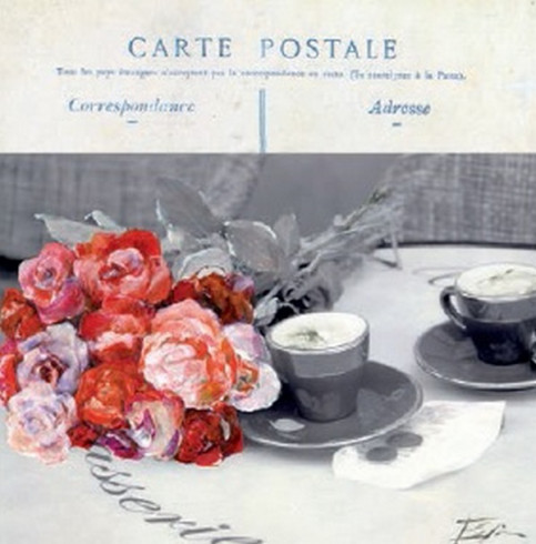Obrázek 30x30, café fleurs, rám sv. dub - červotoč