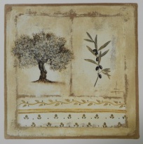 Obrázek 33x33, větvička olivy/ olivovník I., rám sv. dub - červotoč