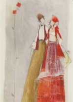 Obrázek 13x18, dvě postavy II., rám sv. dub - červotoč