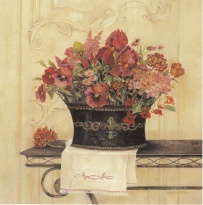 Obrázek 18x18, zátiší s květinami II., rám bílý s patinou