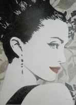 Obrázek 50x70, žena, rám bílý s patinou