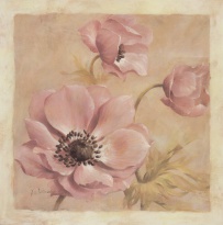 Obrázek 18x18, růžová květina, rám sv. dub - červotoč
