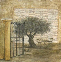Obrázek 70x70, branka, rám sv. dub - červotoč
