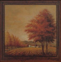 Obrázek 18x18, strom v oranžových tónech II., rám bílý s patinou