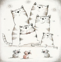 Obrázek 14x14, kočky, rám bílý s patinou