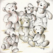 Obrázek 14x14, medvědi, rám sv. dub - červotoč