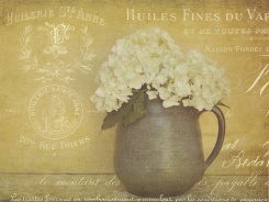 Obrázek 17x22, květiny ve zlatém II., rám bílý s patinou