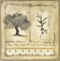 Obrázek 20x20, větvička olivy/ olivovník I., rám bílý s patinou