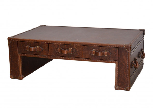 Konferenční stolek kožený, 5x šuple, vintage hnědá kůže