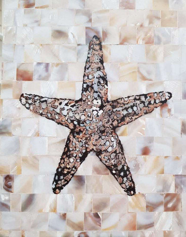 Obrázek 24x30, hvězdice s perletí, rám bílý s patinou