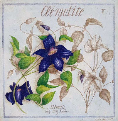 Obrázek 20x20, modré květy II., rám bílý s patinou