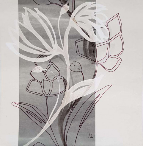 Obrázek 18x18, silulety květin I., rám bílý s patinou