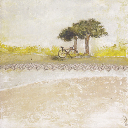 Obrázek 14x14, kolo, rám bílý s patinou