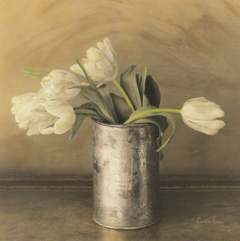 Obrázek 18x18, tulipány II., rám bílý s patinou